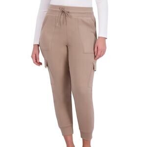 BEARPAW Women's Micro Fleece Cargo Jogger Sweatpants Tan Size Small Tapered